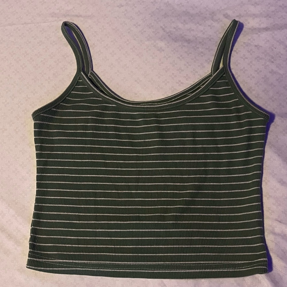 Green and White Striped Crop Tank Top